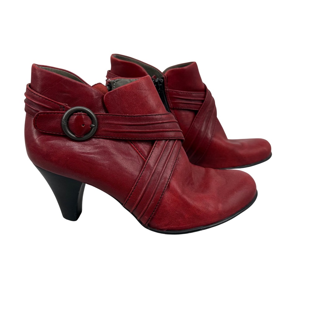 Born Crown‎ Biddy Red Leather Ankle Boots Buckle Wrap Strap Zip Booties 6.5 37